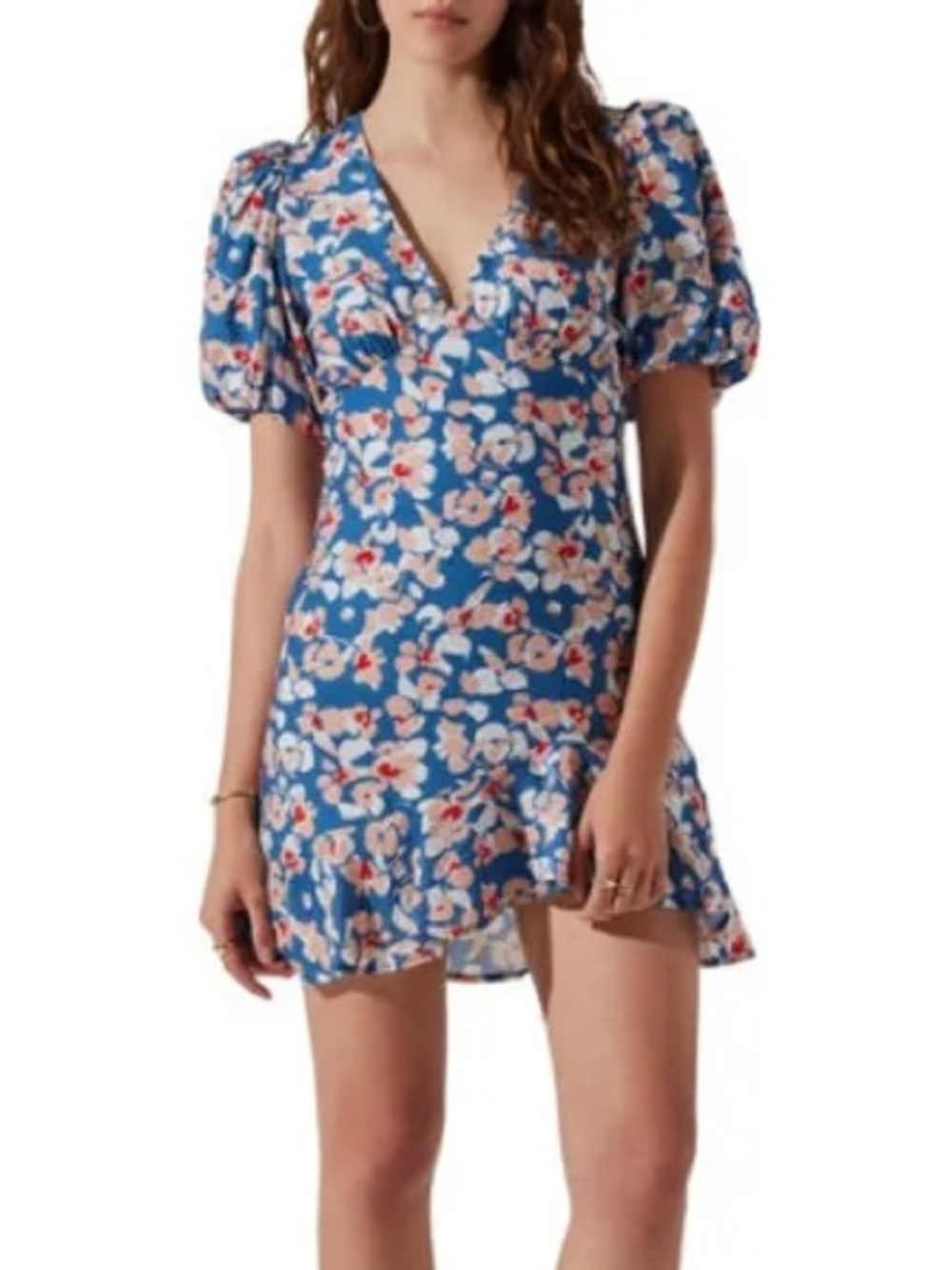 ASTR Floral Puff Sleeve Cutout Dress